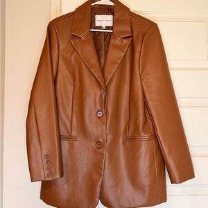 Rebecca Minkoff Brown Vegan Leather Blazer Women’s Tailored Jacket